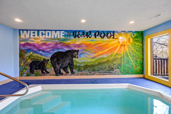 Enjoy the custom mural while swimming in the indoor pool. Always 84 degrees.
